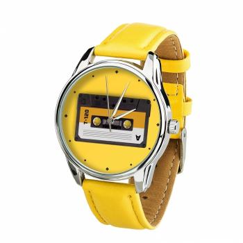 Часы Кассета (ремешок лимонно - желтый, серебро) + дополнительный ремешок