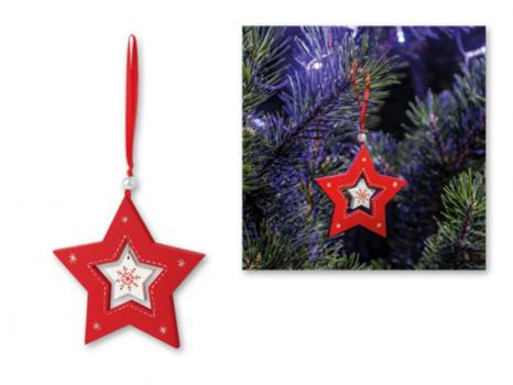 STAR CHARM wooden Christmas hanging decoration, star, Red