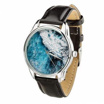 Часы Океаническая волна (ремешок насыщенно - черный, серебро) + дополнительный ремешок