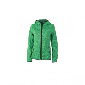 Куртка с капюшоном женская из вязаного флиса James Nicholson, зеленый меланж/черный